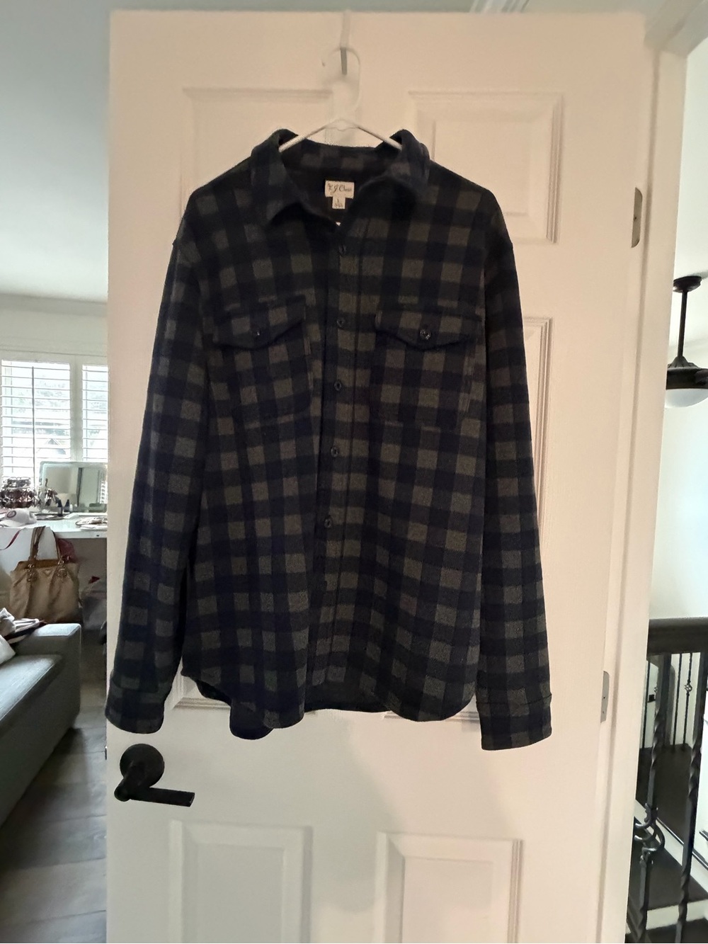 J. Crew Men's Navy and Gray Plaid Lightweight Shirt Jacket
